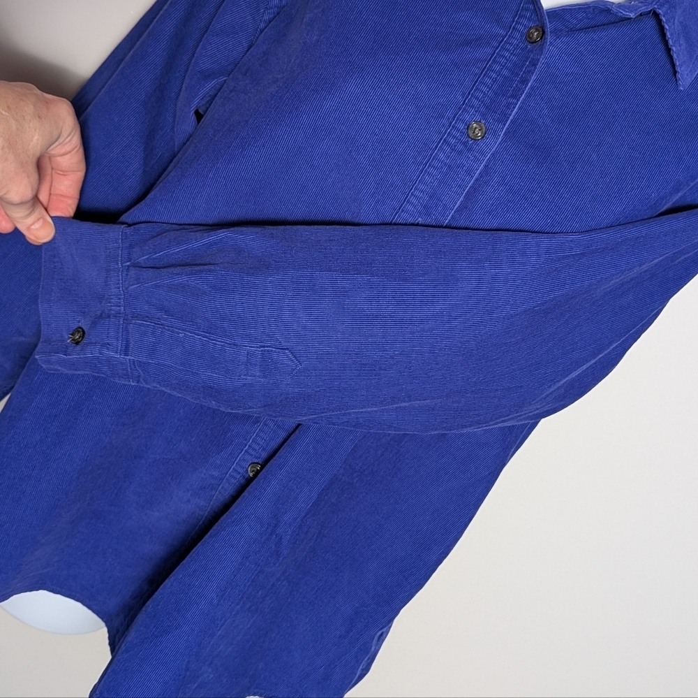 Lands’ End Blue Corduroy Shirt Preppy Casual Button Down Fall Minimalist Blouse - Picture 4 of 16